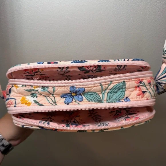 Vera Bradley Quilted Floral Crossbody Bag Peach Multi Double Zip Small Purse - Picture 6 of 11